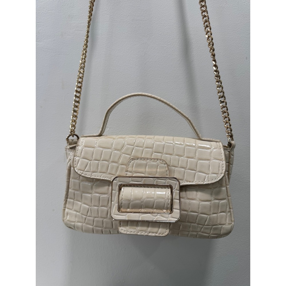 Zara Crossbody Bag Women Small Cream Croc Embossed Buckle Chain Strap